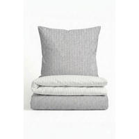 BETTWÄSCHE-GARNITUR Premium Melange Webstreifen sturmgrau, 155x200 cm + 80x80 cm - Grau, Textil (155/200cm) - biberna