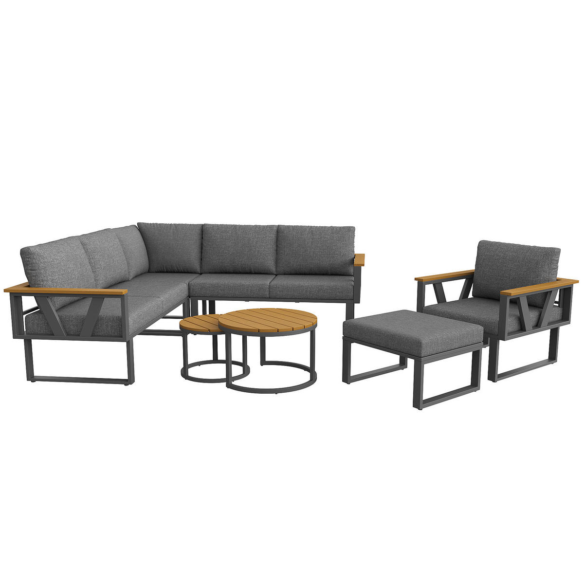 GARTENLOUNGE Modular 7-tlg. Grau/Beige - Grau, Metall - ComfortXL