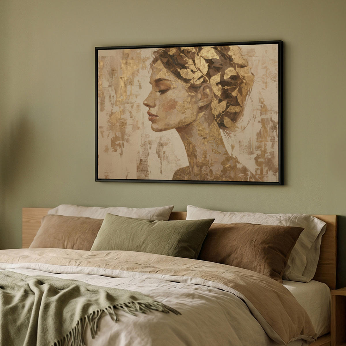 LEINWAND Bilder mit Rahmen - Frau - Gold - Abstrakt - Textur - 100x70 - Goldfarben, Textil (100/70cm) - MuchoWow