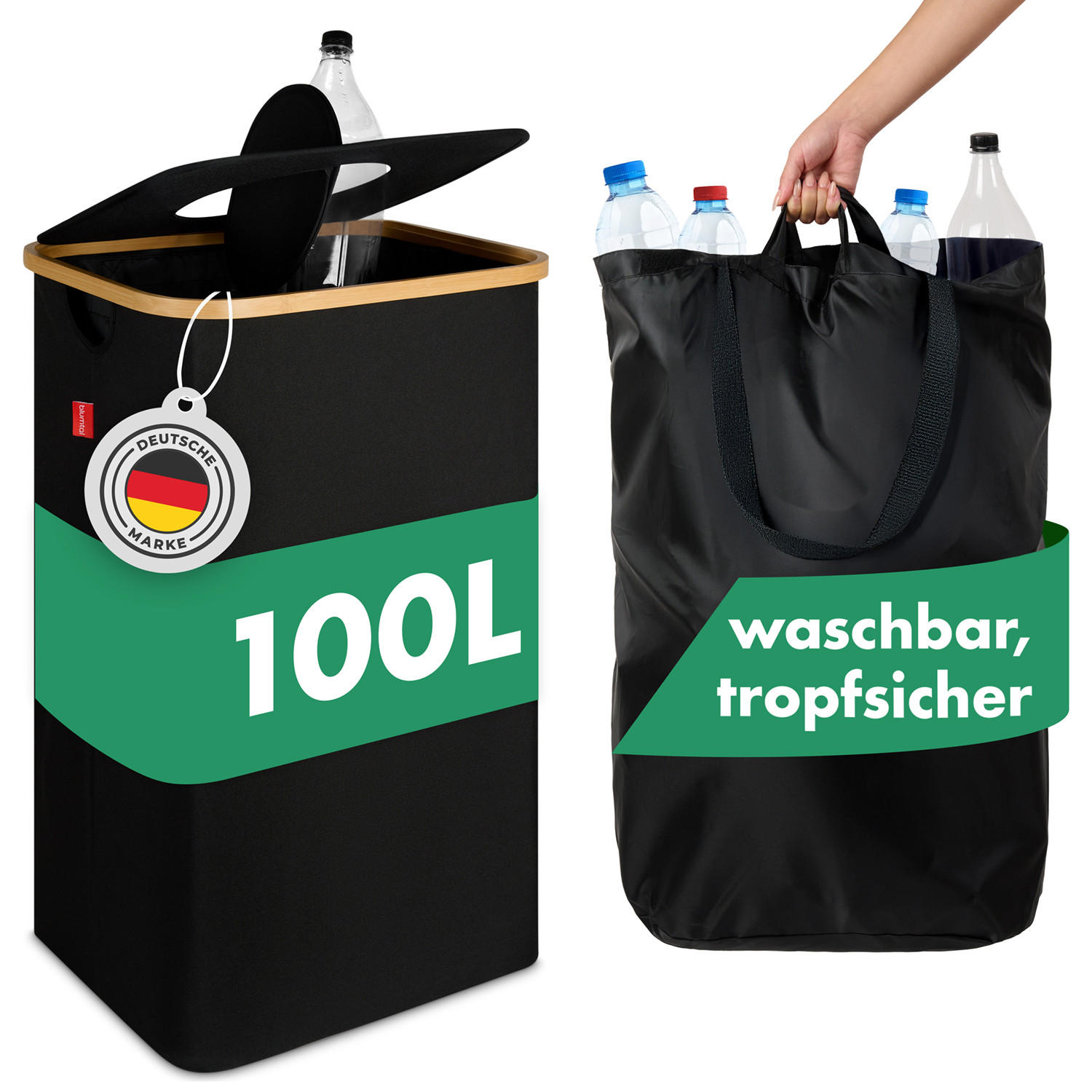 PFANDFLASCHEN-SAMMELBEHÄLTER 100L Schwarz - Schwarz, Kunststoff (34/3/42cm) - Blumtal