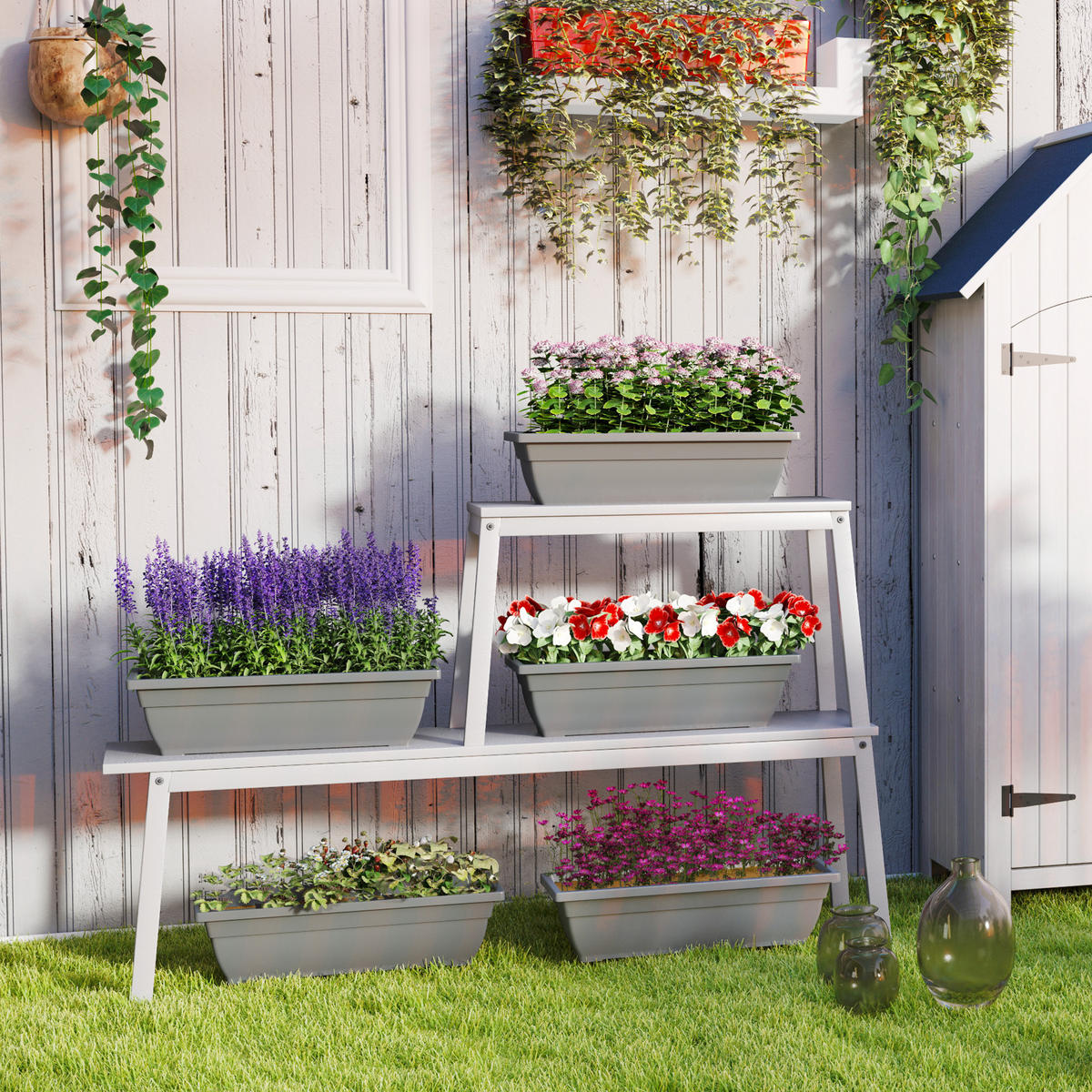 BLUMENTOPF aus Kunststoff 59 x 21 x 16 cm - Grau, Kunststoff (21/16/59cm) - Outsunny