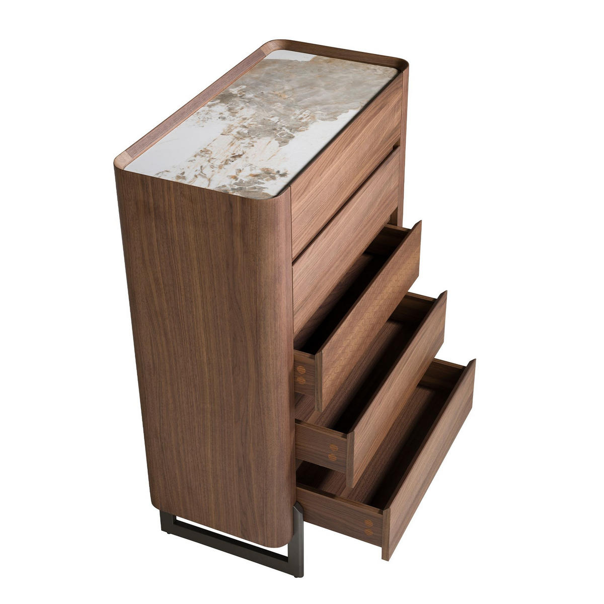 KOMMODE Chiffonier aus Nussbaum und dunklem metallisiertem Stahl mit Porzellanmarmorplatte 80/40/112 cm - Walnussfarben/Weiß, Holz (80/112/40cm) - ANGEL CERDA