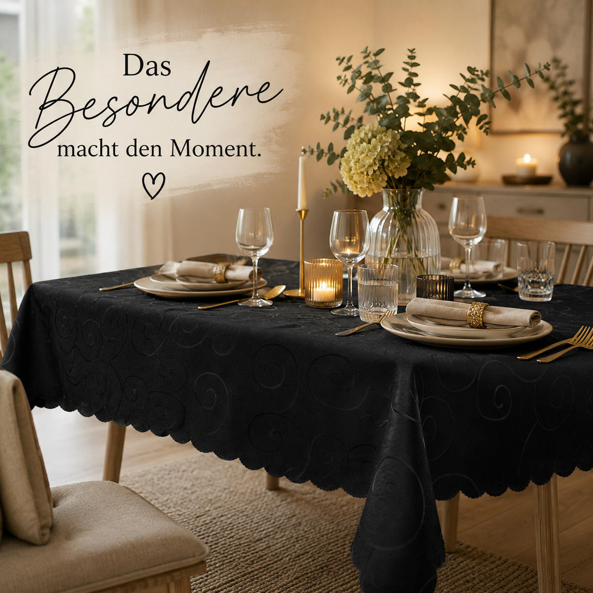 TISCHDECKE 160/400 cm Ornamente Schwarz - Schwarz, Textil (160/400cm) - TiborTex