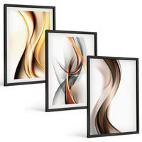 BILDER SET 3er Set - 40x60 cm Schwarzer Rahmen - Gelbgrau-braune Wellen - Schwarz, Kunststoff (40/60cm) - TULUP