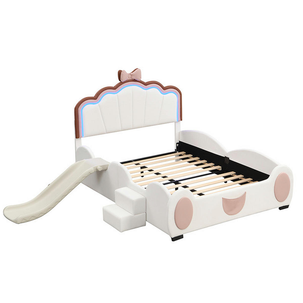 HOCHBETT 140/200 cm in Rosa/Weiß – mit Rutsche, Stufen und LED-Beleuchtung - Rosa, Kunststoff (140/200cm) - BEAOK