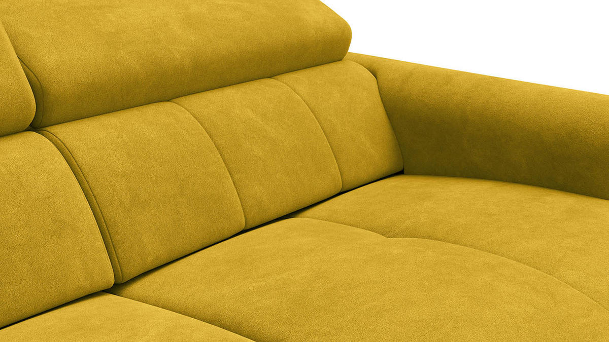 RELAXSOFA RODEN 3-Sitzer mit 2 Relax, dunkegelb, Veloursstoff - Gelb, Holz/Textil (194/82/103cm) - Wozimo