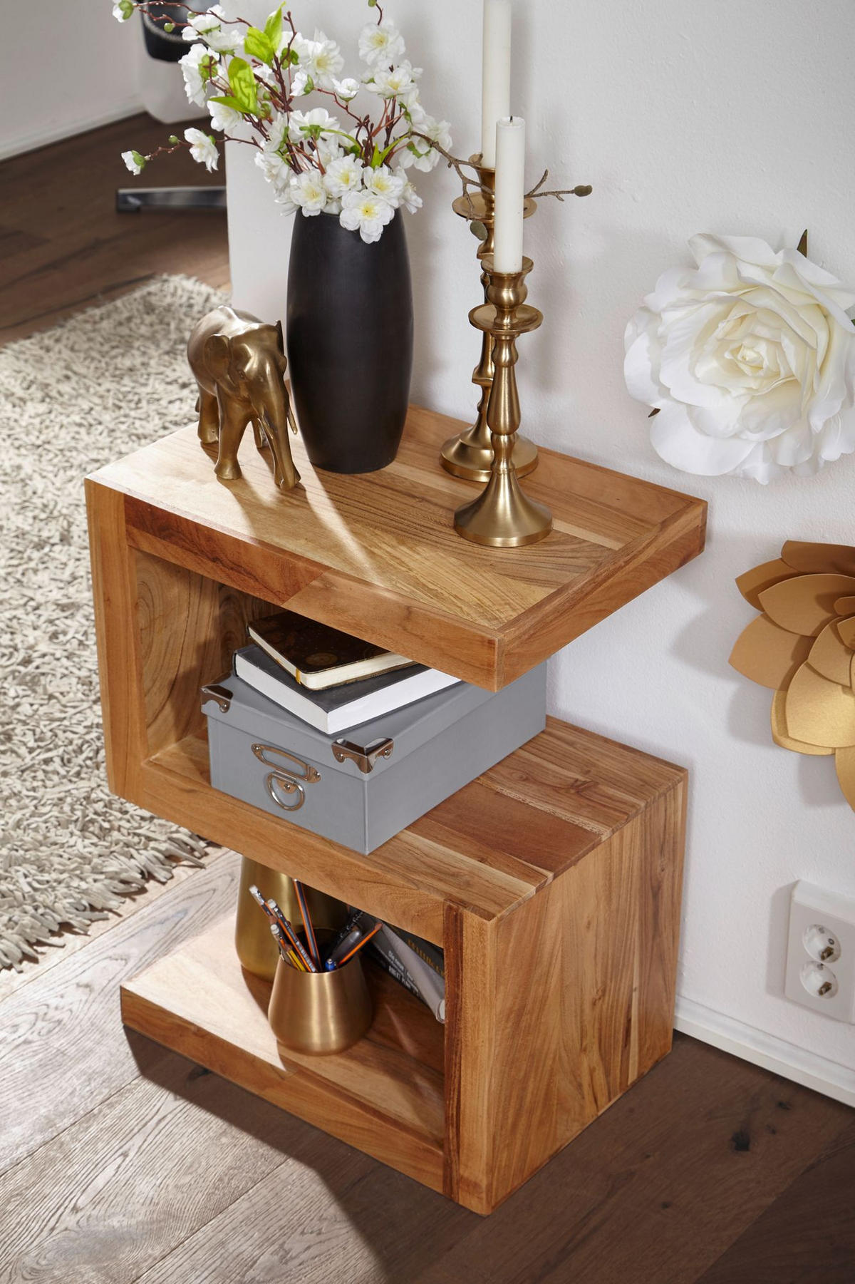 BEISTELLTISCH Massivholz S-Form Handgefertigt, Beige 44x30x60 cm - Beige, Holz (30/44/60cm) - KADIMA DESIGN