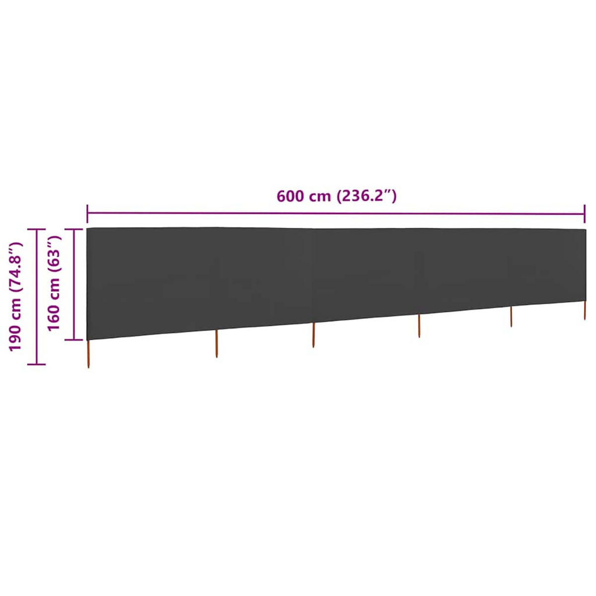 WINDSCHUTZGEWEBE 5Er Set 600/160 Cm Anthrazit - Anthrazit, Textil (600/160cm) - vidaXL