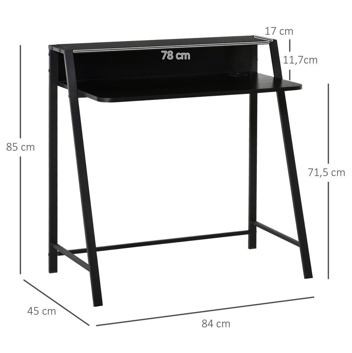 SCHREIBTISCH mit Ablage 84 x 45 x 85 cm MDF Schwarz - Schwarz, Holz (84/45/85cm) - Meubliv