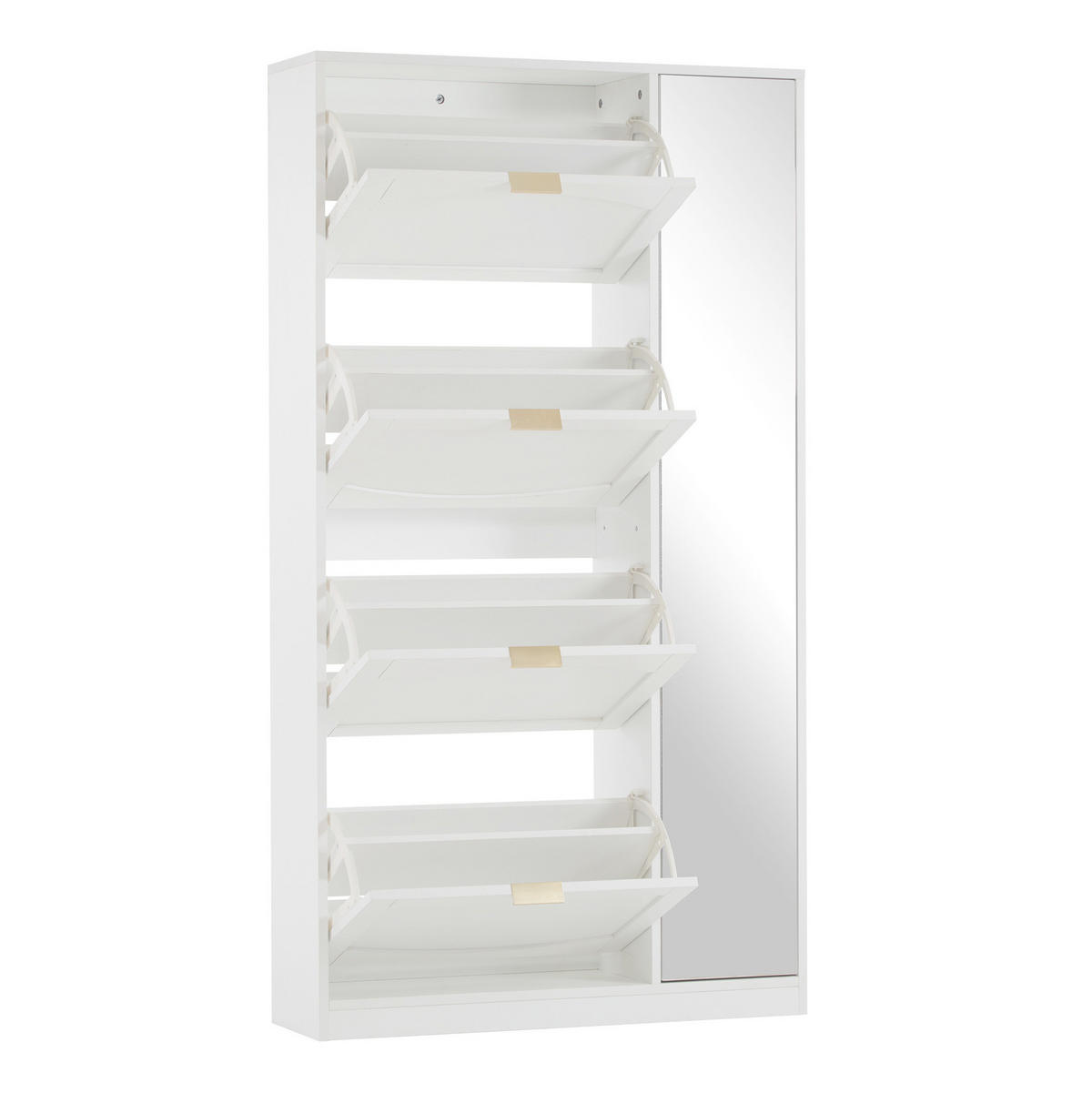 SCHUHSCHRANK aus Spanplatte 80x24x147cm in Weiß mit Spiegeltüren - Weiß, Holzwerkstoff (80/147/24cm) - Modfu