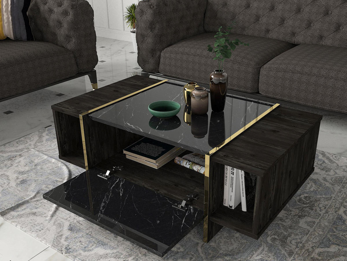 COUCHTISCH Veyron Rebab Braun Dunkelgrau ( Marmor Optik ) - Dunkelgrau/Braun, Holzwerkstoff (60/103.8/37.3cm) - moebel17