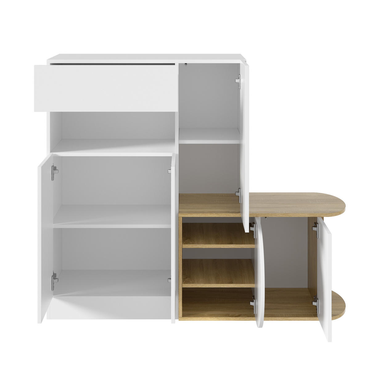 SCHUHSCHRANK mit Sitzbank 5 Türen Weiß Holzoptik Modern - Multicolor, Holzwerkstoff (130/110.5/35cm) - FLIEKS