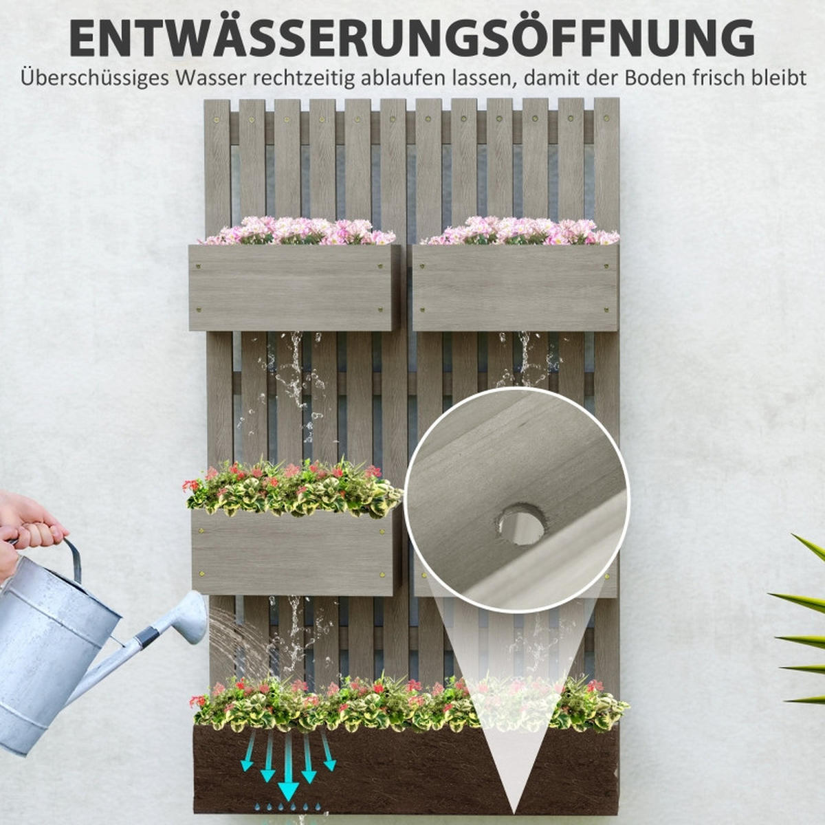 HOCHBEET Holz mit verstellbarem Rankgitter Grau - Grau, Holz (16/16/60cm) - ComfortXL