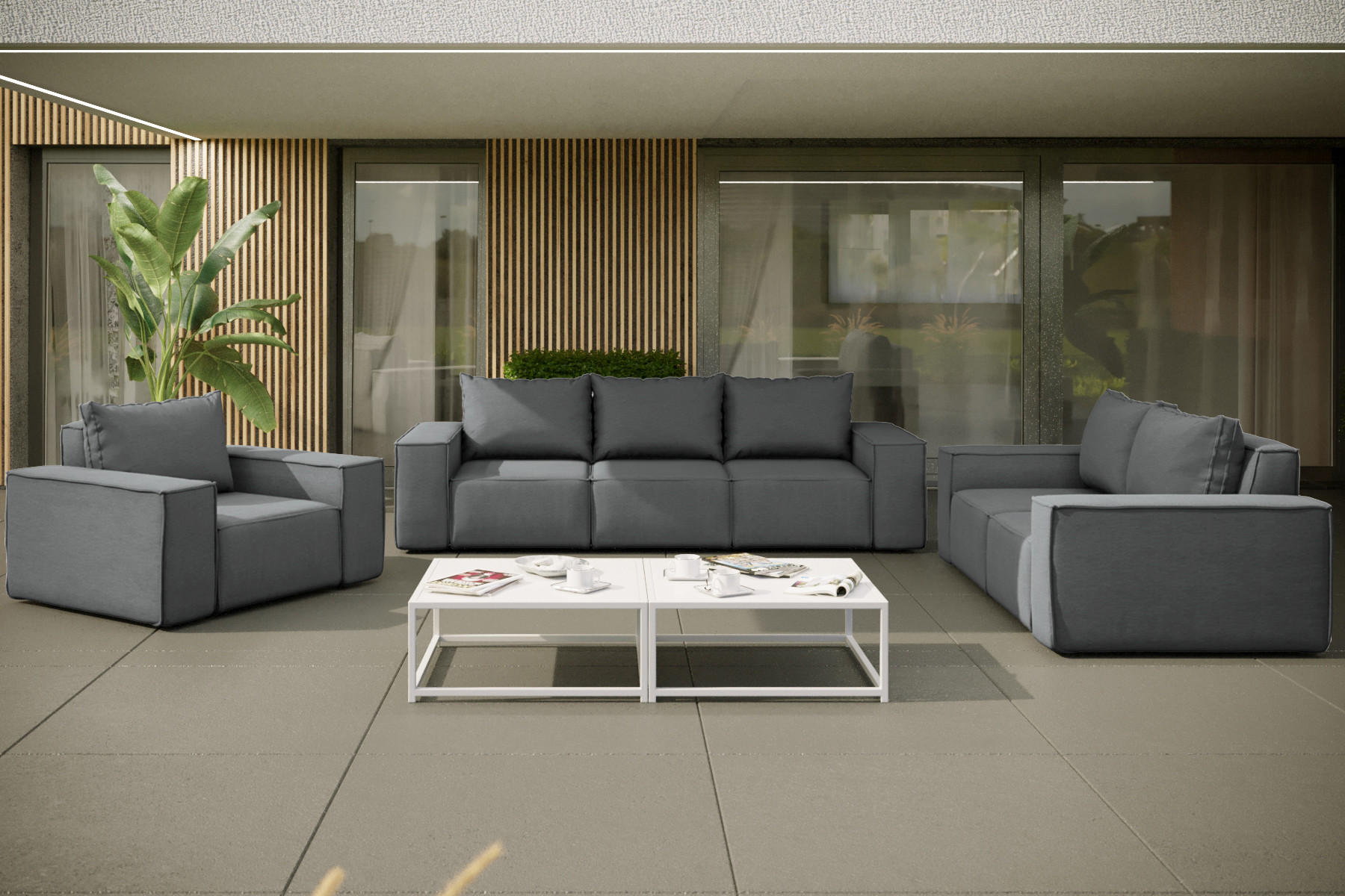 LOUNGEGARNITUR Gartenmöbel set 3 2 1 für den Garten, Terrasse, gartenmöbel lounge set SONNE EXCLUSICVE Grau - Grau, Holz - Kaiser Möbel
