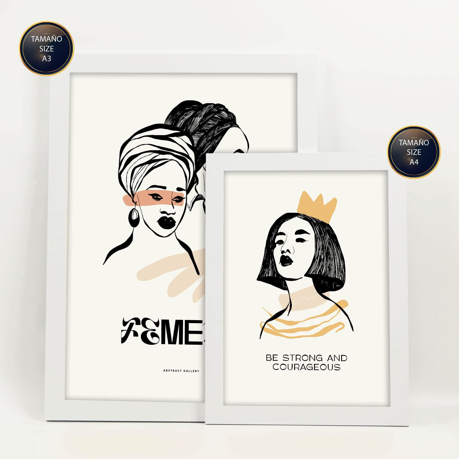 POSTER Set Mit 6 In Schwarzer Tinte Weiblichkeit Kunstdrucke Im Skizzenstil Für Innenarchitektur A3 & A4 Weißer Rahmen - Weiß, Papier (29/3cm) - Nacnic