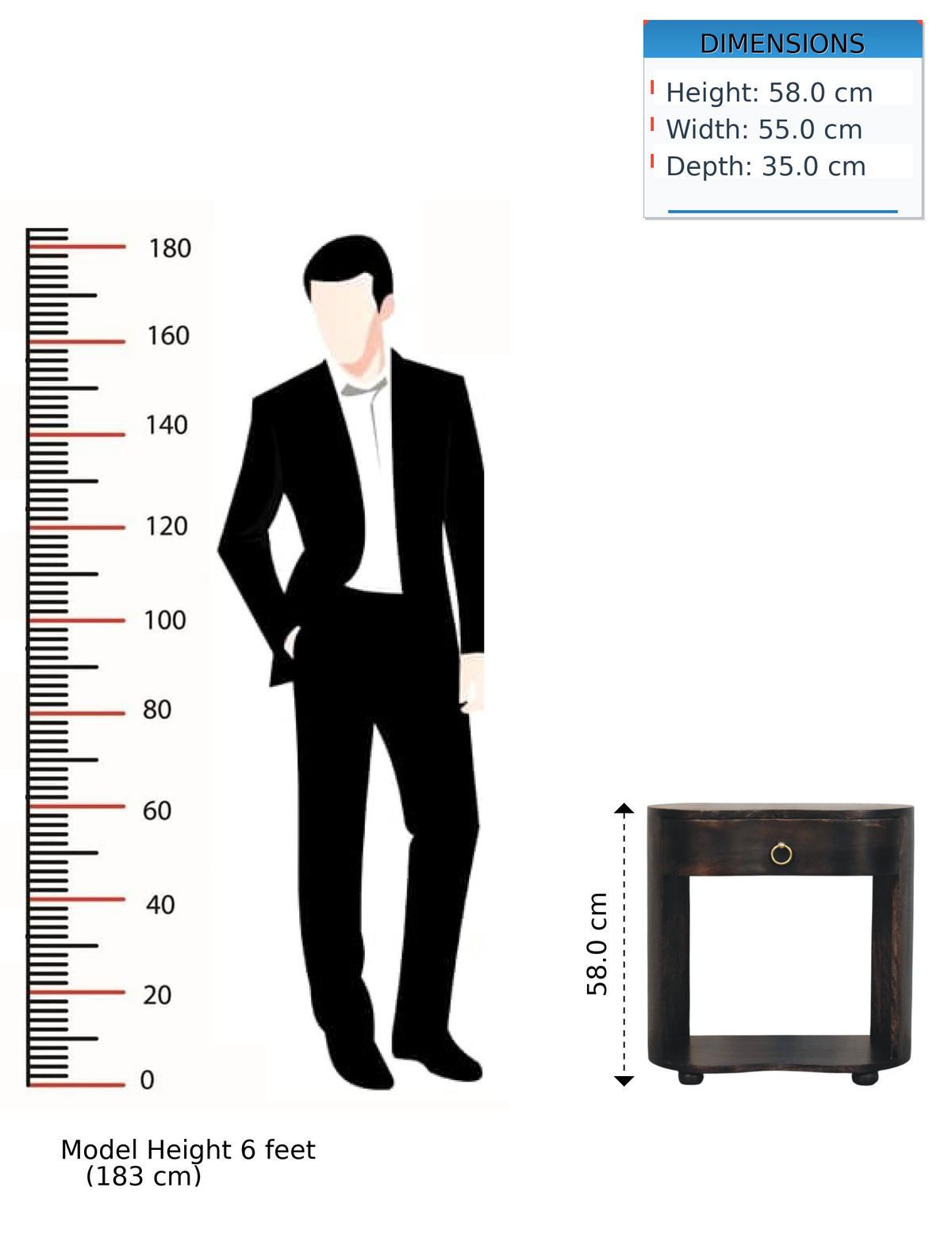 NACHTTISCH mit Carbon-Esche-Finish, 1 Schublade, mit altmodischem Griff, dunkelbraun - Dunkelbraun, Holz/Metall (55/58/35cm) - Artisan Furniture