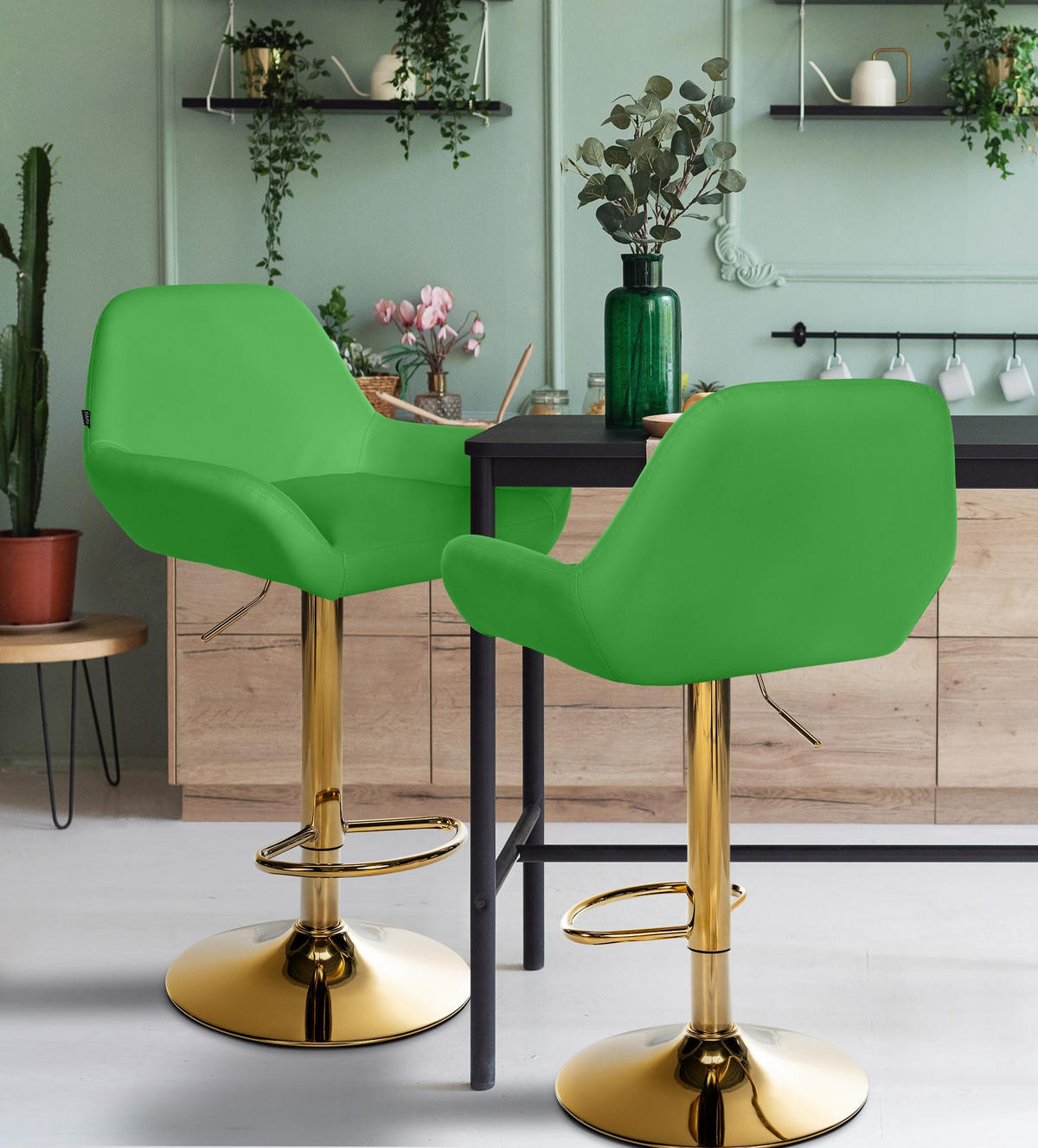BARHOCKER Lederlook grün - Goldfarben/Grün, Textil/Metall (51/89/52cm) - CLP