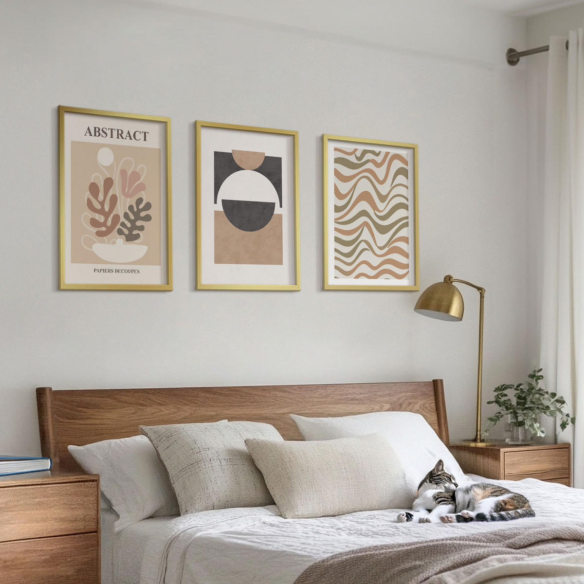 WANDBILDER 3er Set - 40x60 cm Goldrahmen - Abstrakte Formenmuster - Goldfarben, Kunststoff (40/60cm) - ArtPrintCave