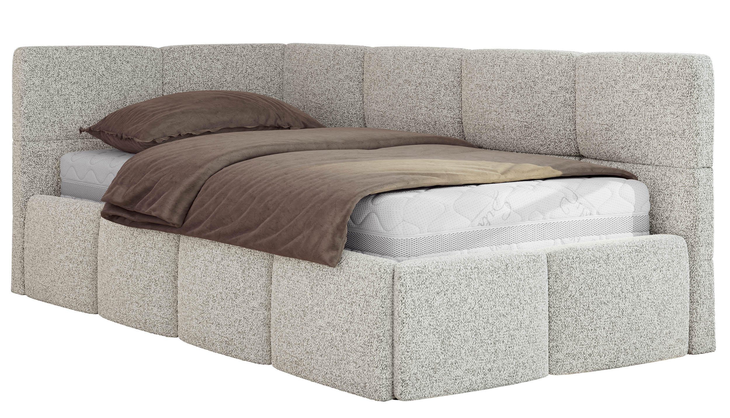 JUGENDBETT ARVO 90/200 - Hellgrau Strukture - Multipocket-Matratze - Links Seite - Hellgrau, Textil (90/200cm) - MKS