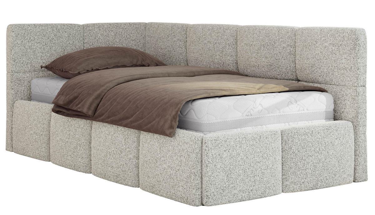 JUGENDBETT ARVO 90/200 - Hellgrau Strukture - Multipocket-Matratze - Links Seite - Hellgrau, Textil (90/200cm) - MKS