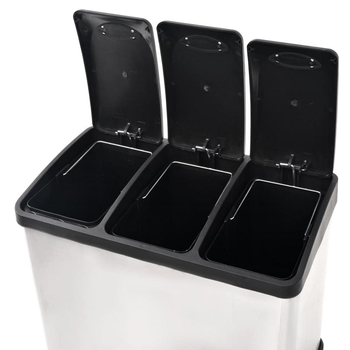 MÜLLEIMER 3 Fächer Edelstahl 3x 8L - Silberfarben, Metall (46/39.5/26.5cm) - DELUKE