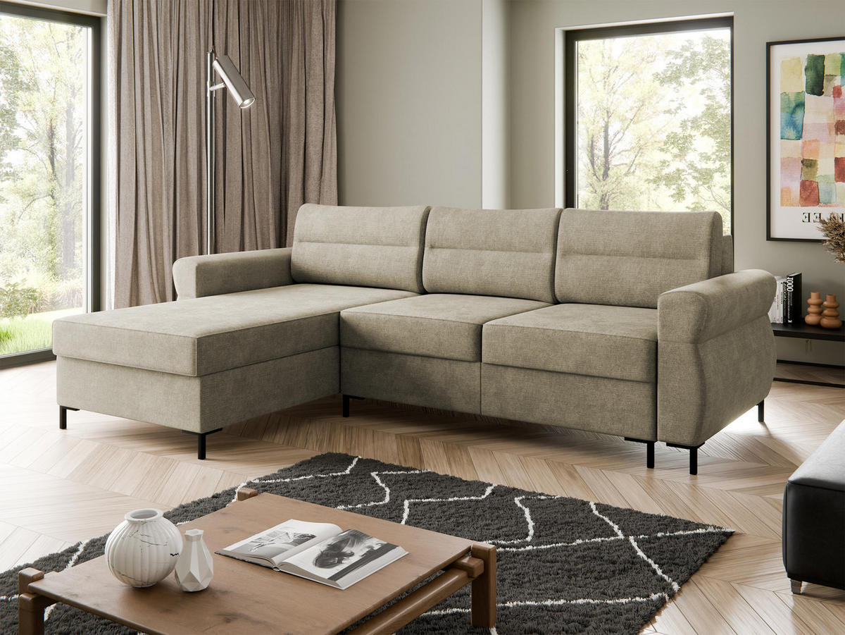 ECKSOFA Berne - Beige/Schwarz, Holz/Kunststoff (258/170cm) - MIRJAN24