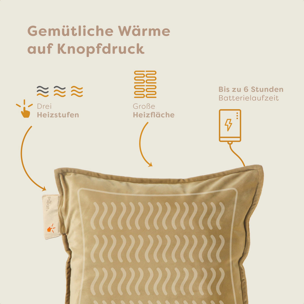 HEIZKISSEN Plush 45x45cm Crewel Tan - Beige, Textil (45/45cm) - Pleafs