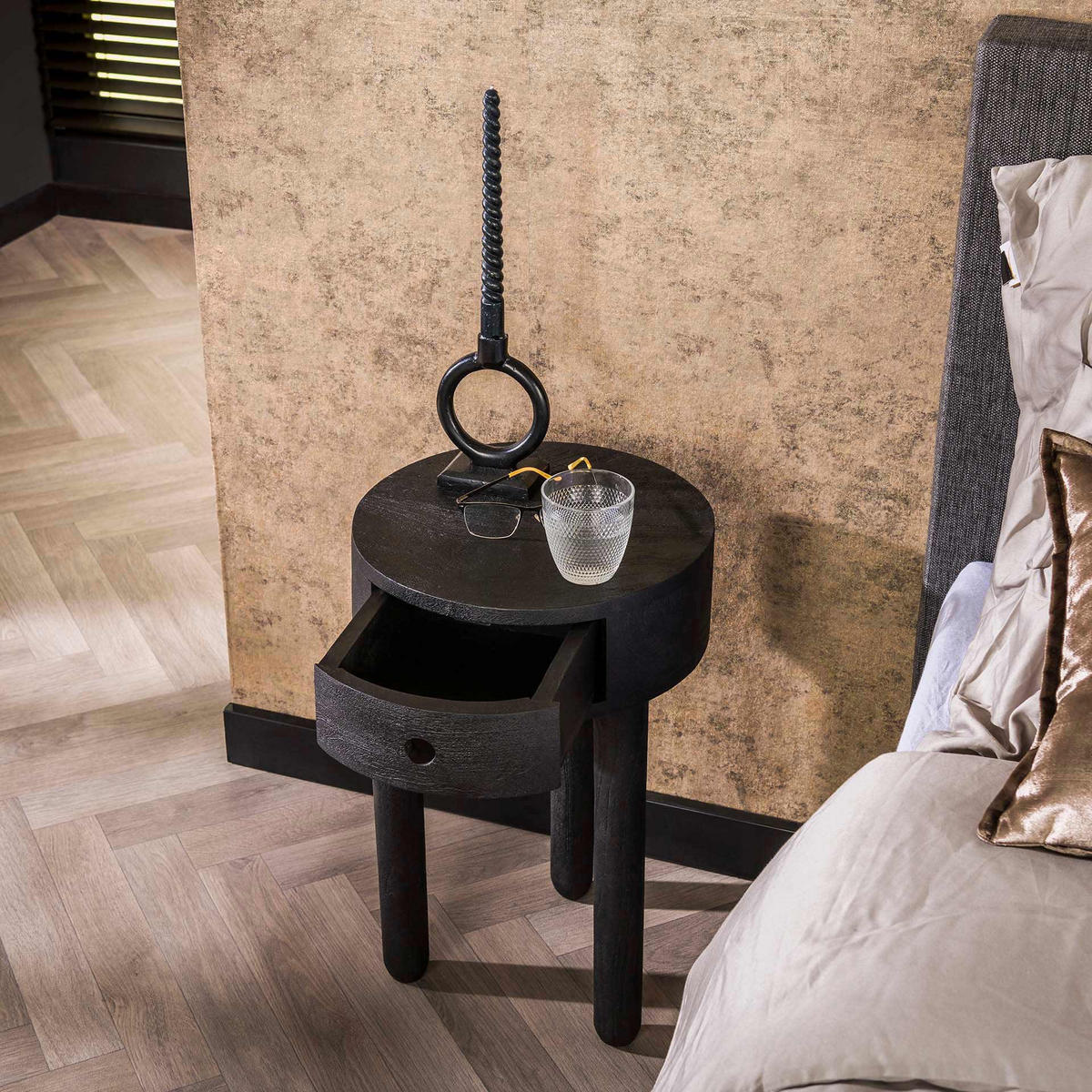 NACHTTISCH Rund Schwarz 35/35/55 cm - Schwarz, Holz (35/55/35cm) - Hoyz Collection