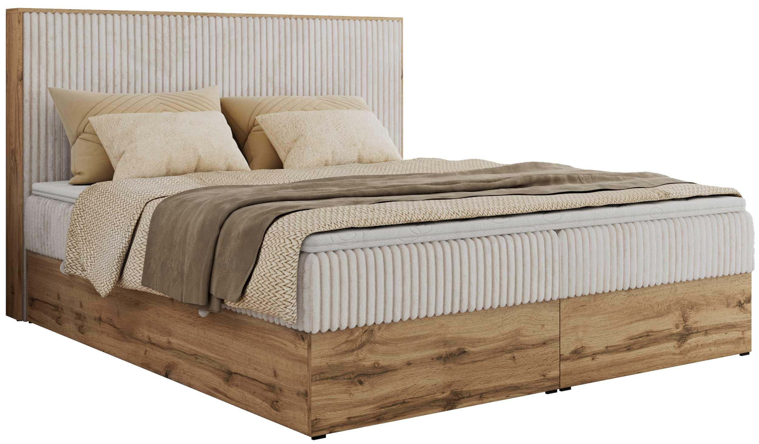 MKS KONTINENTÁLNÍ POSTEL WOOD CLASSIC 140/200 - Béžová Manšestr - H3