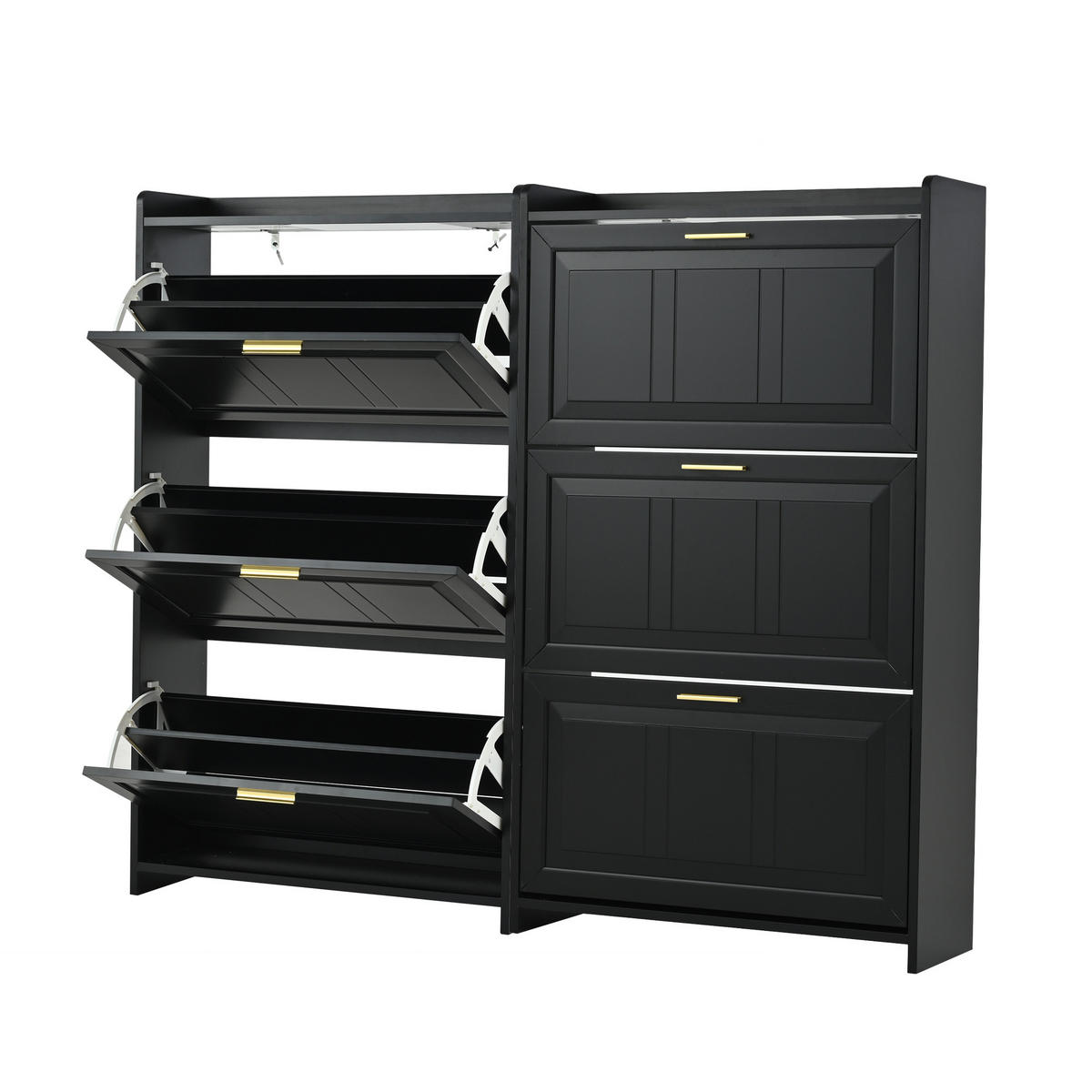 SCHUHSCHRANK aus MDF & Spanplatte 140x24x120cm in Schwarz 2er Set - Schwarz, Holzwerkstoff (140/120/24cm) - Modfu