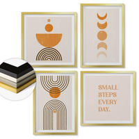 WANDBILDER 4er Set - 50x50 cm & 40x60 cm Goldrahmen - Minimalistische Boho-Muster - Goldfarben, Kunststoff (50/50cm) - ArtPrintCave