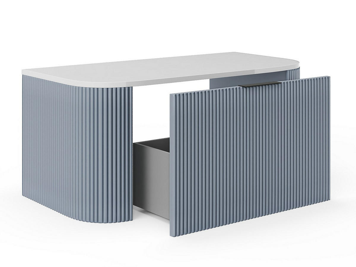 WASCHBECKENUNTERSCHRANK hängend - Streifenoptik - Blau matt - 100 cm - LOMERI - Blau, Holz (99/45/50cm) - Vente-Unique