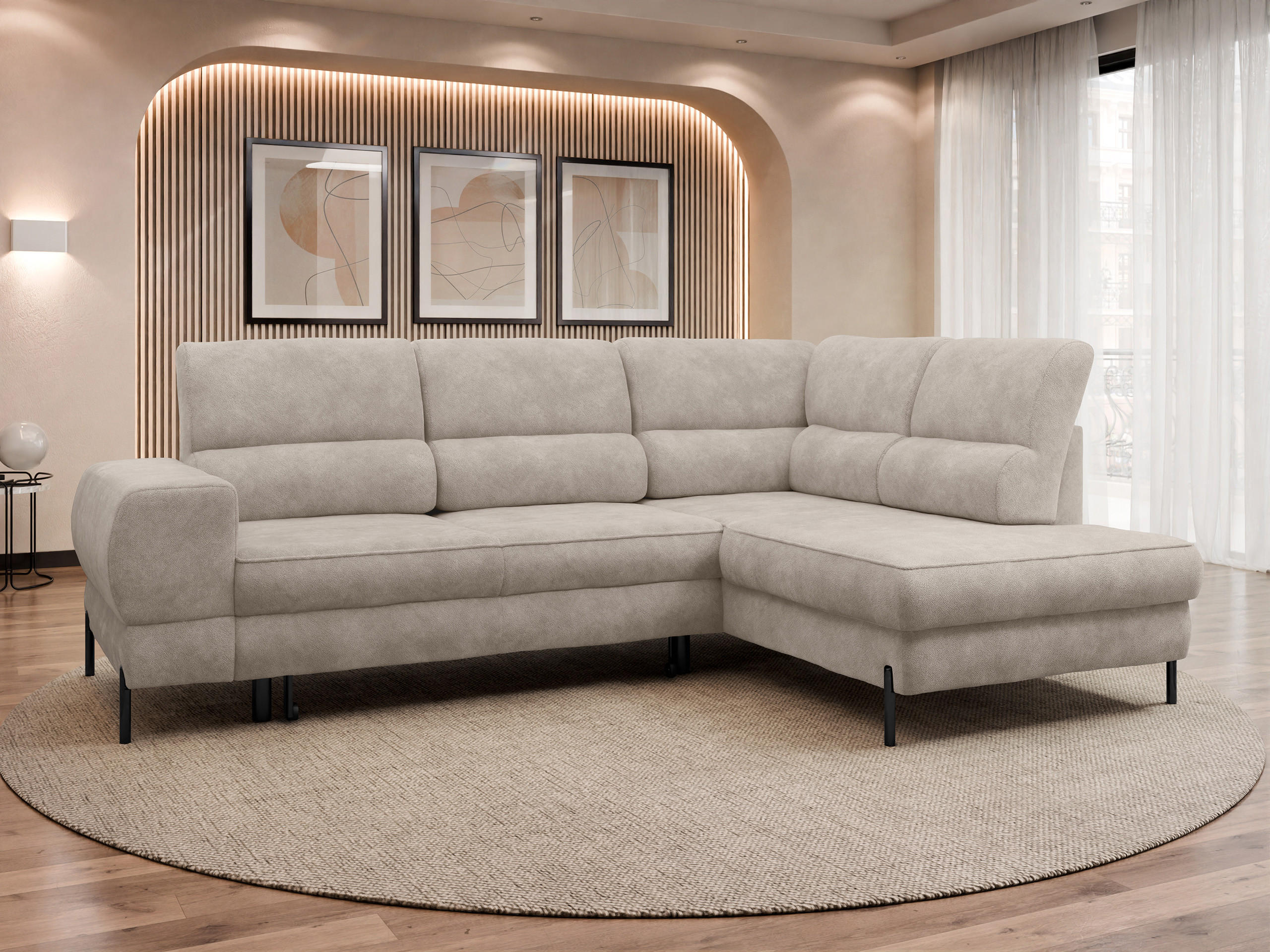 ECKSOFA Clinton, Seite: Rechts - Hellbraun/Schwarz, Holz/Kunststoff (253/174cm) - MIRJAN24