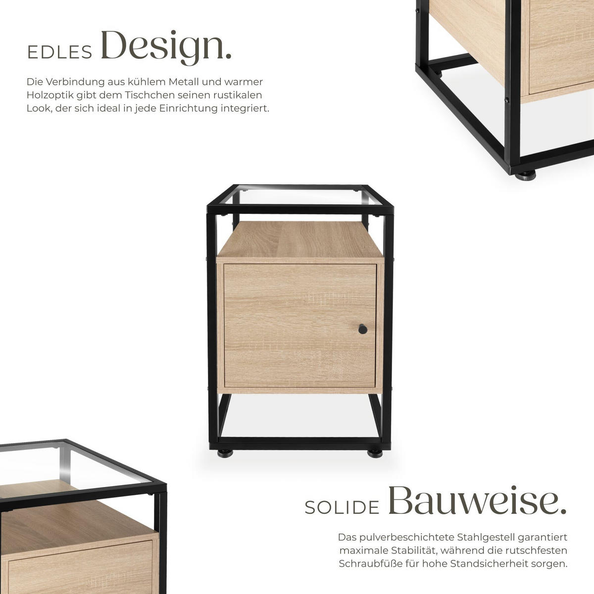 NACHTSCHRANK Dudley, 40 x 43 x 60,5 cm, Industrial Holz hell, Eiche Sonoma - Naturfarben, Holzwerkstoff (40/60.5/43cm) - tectake