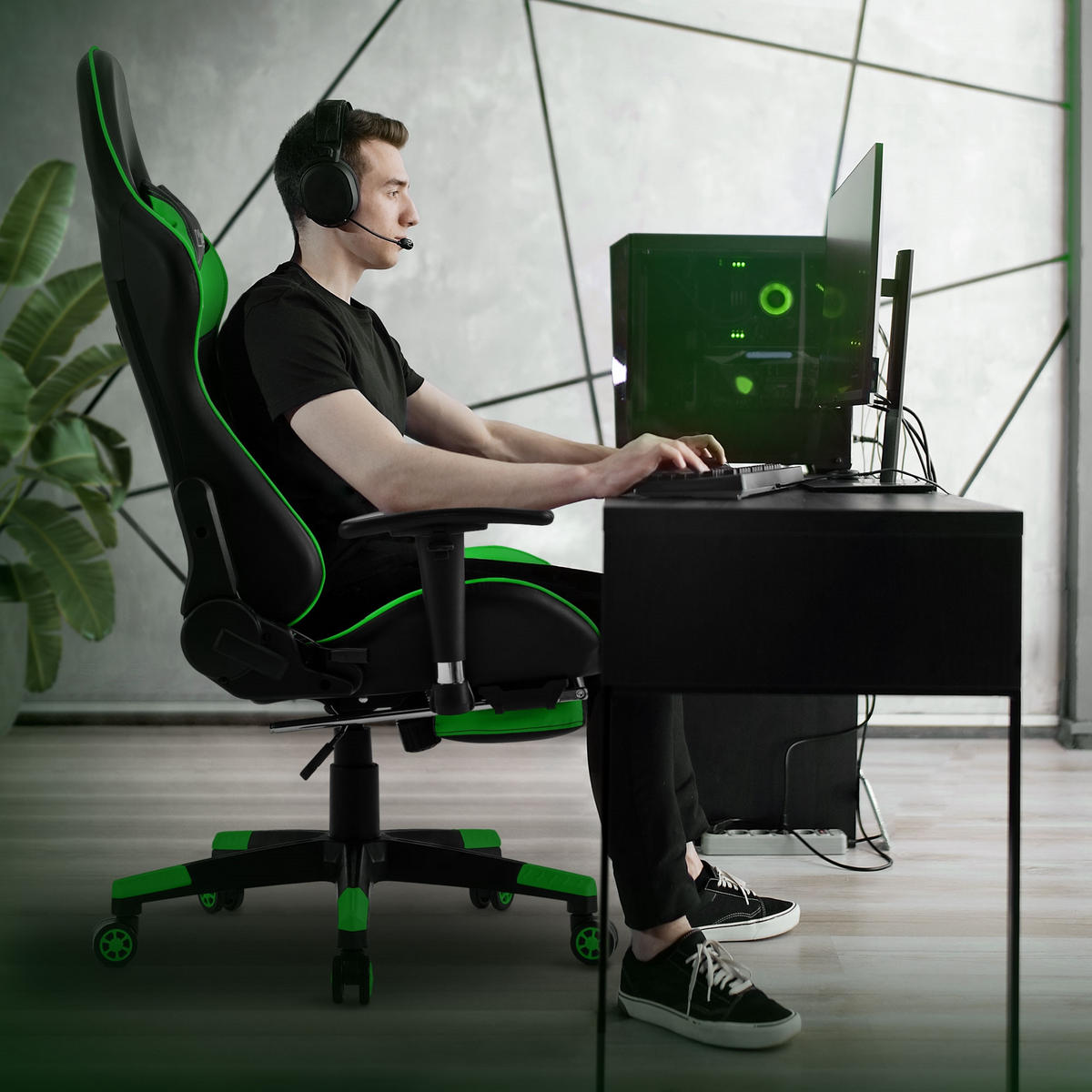 GAMING-STUHL Schwarz-Grün - Grün, Metall (68/135/73cm) - ML-DESIGN