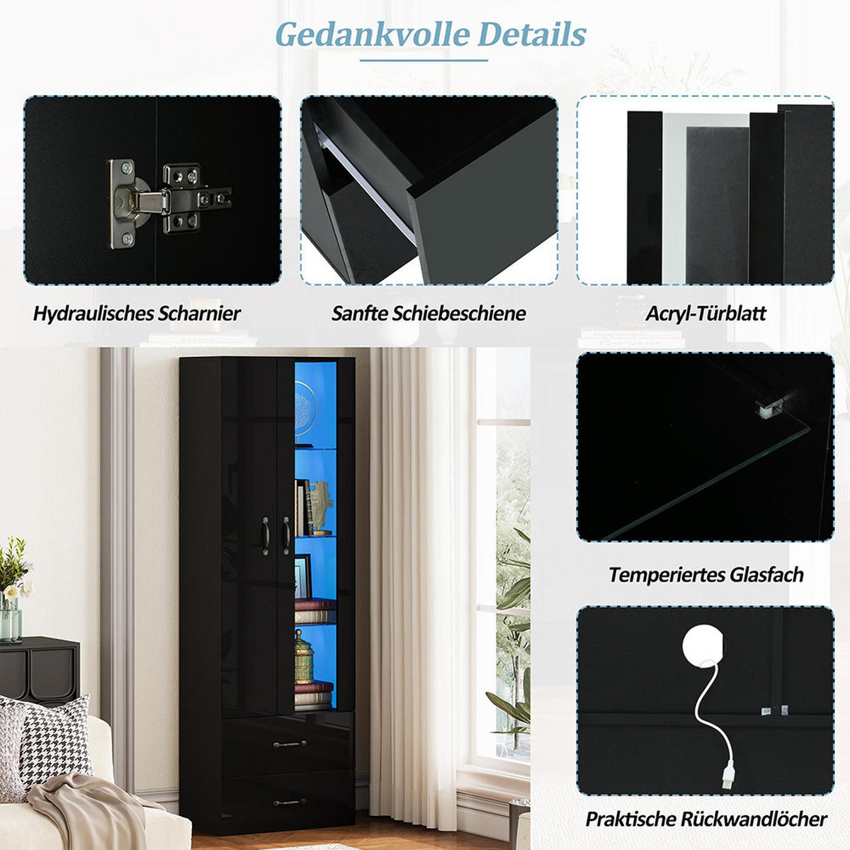 VITRINE in 59.5/35/82cm, Schwarz - Schwarz, Holzwerkstoff (60/182.5/35cm) - KOMHTOM