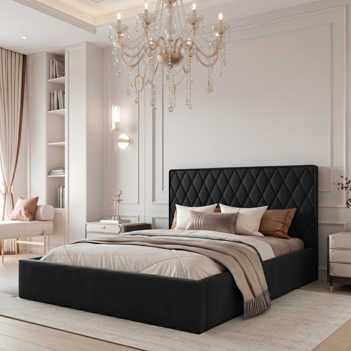 POLSTERBETT PONTI 160x200 cm Schwarz (Stoff Magic Velvet) - Kompakt, mit Bettkasten und Lattenrost - Schwarz, Holzwerkstoff/Textil (160/200cm) - Ravio