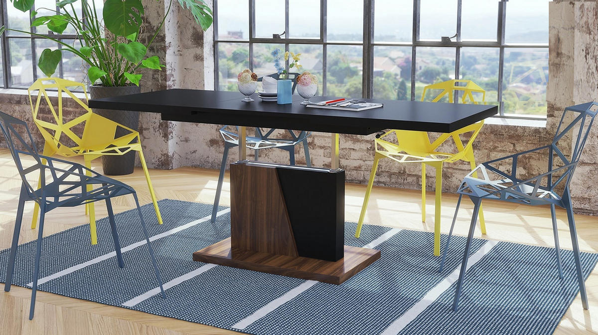 COUCHTISCH rechteckig Schwarz matt Nussbaum ausziehbar höhenverstellbar - Nussbaumfarben/Schwarz, Holzwerkstoff (70/120/60cm) - designimpex