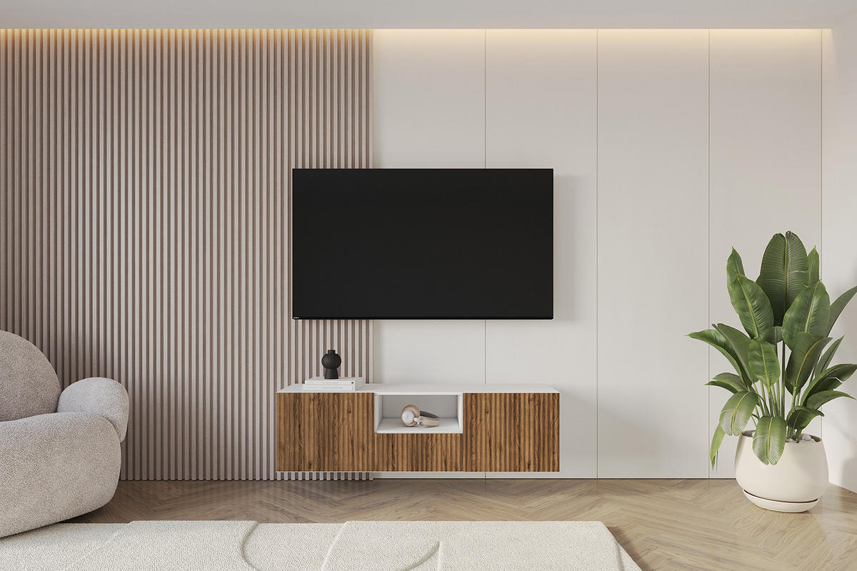 LOWBOARD NOA-2-W 140x40x41 cm - Weiß / Katania - Eiche Wotan, Holzwerkstoff (140/40/41cm) - ALTDECOR