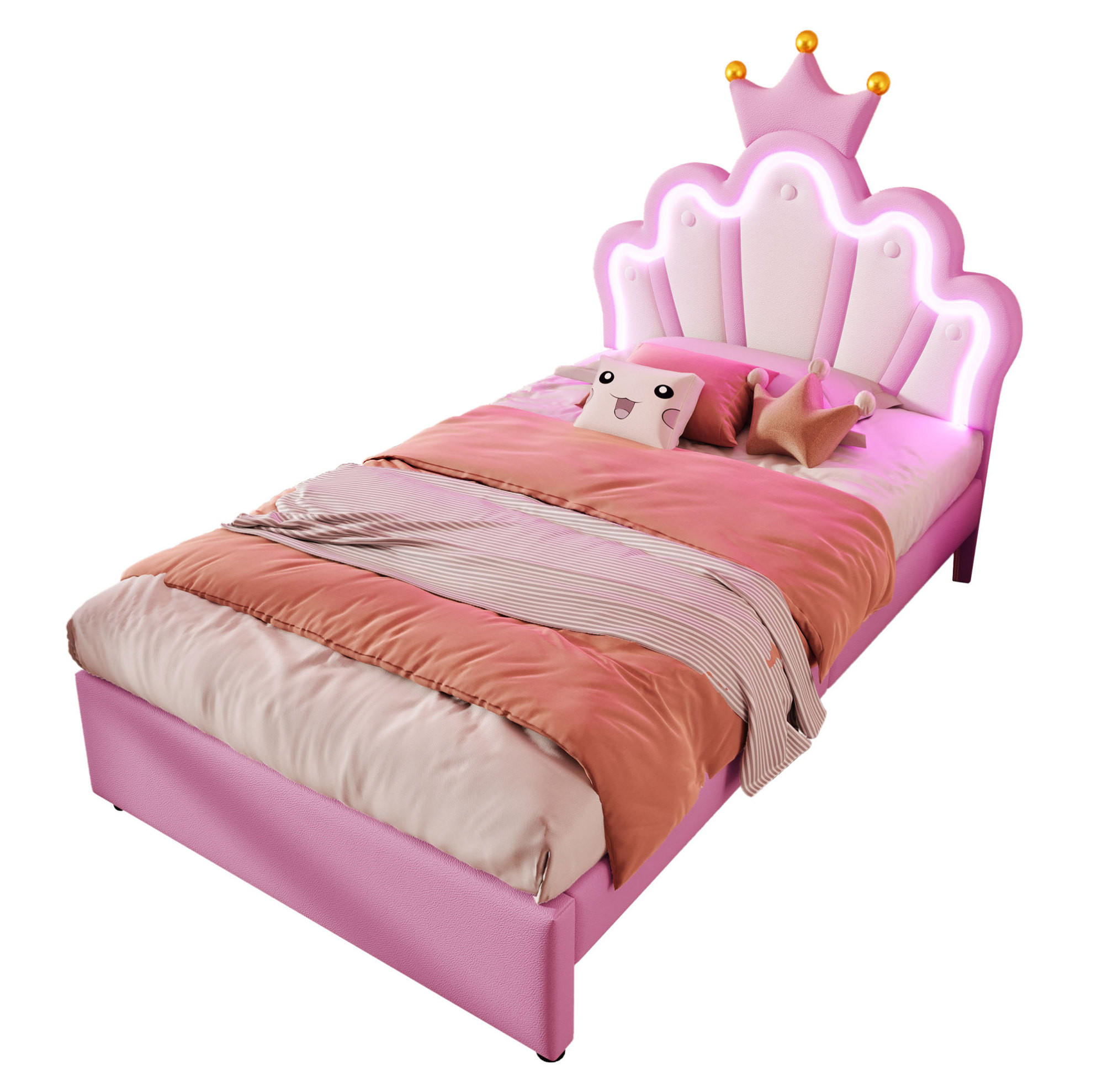 POLSTERBETT mit 2 Schubladen 90x200 cm PU Pink - Pink, Holz (90/200cm) - Meubliv