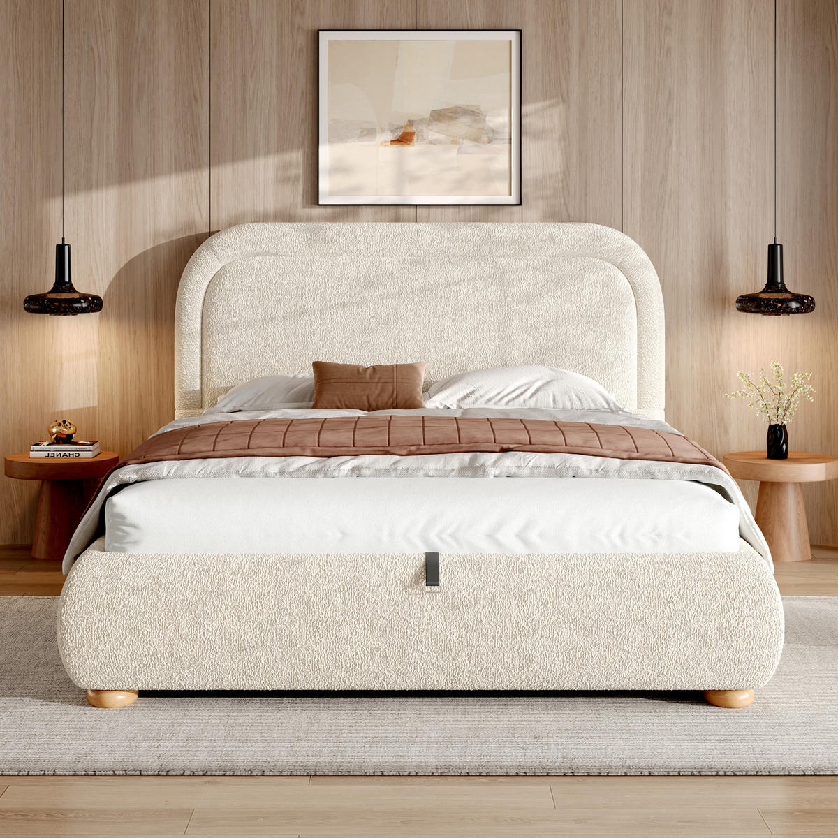 POLSTERBETT 140/190 cm in Beige Bouclé mit Bettkasten - Beige, Holzwerkstoff/Textil (140/190cm) - WISHDOR