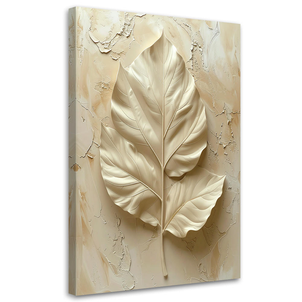 BILD auf Leinwand, Dekoratives Blattgold in einer minimalistischen 3D-Komposition - Beige, Textil (70/100cm) - Feeby