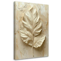 BILD auf Leinwand, Dekoratives Blattgold in einer minimalistischen 3D-Komposition - Beige, Textil (70/100cm) - Feeby