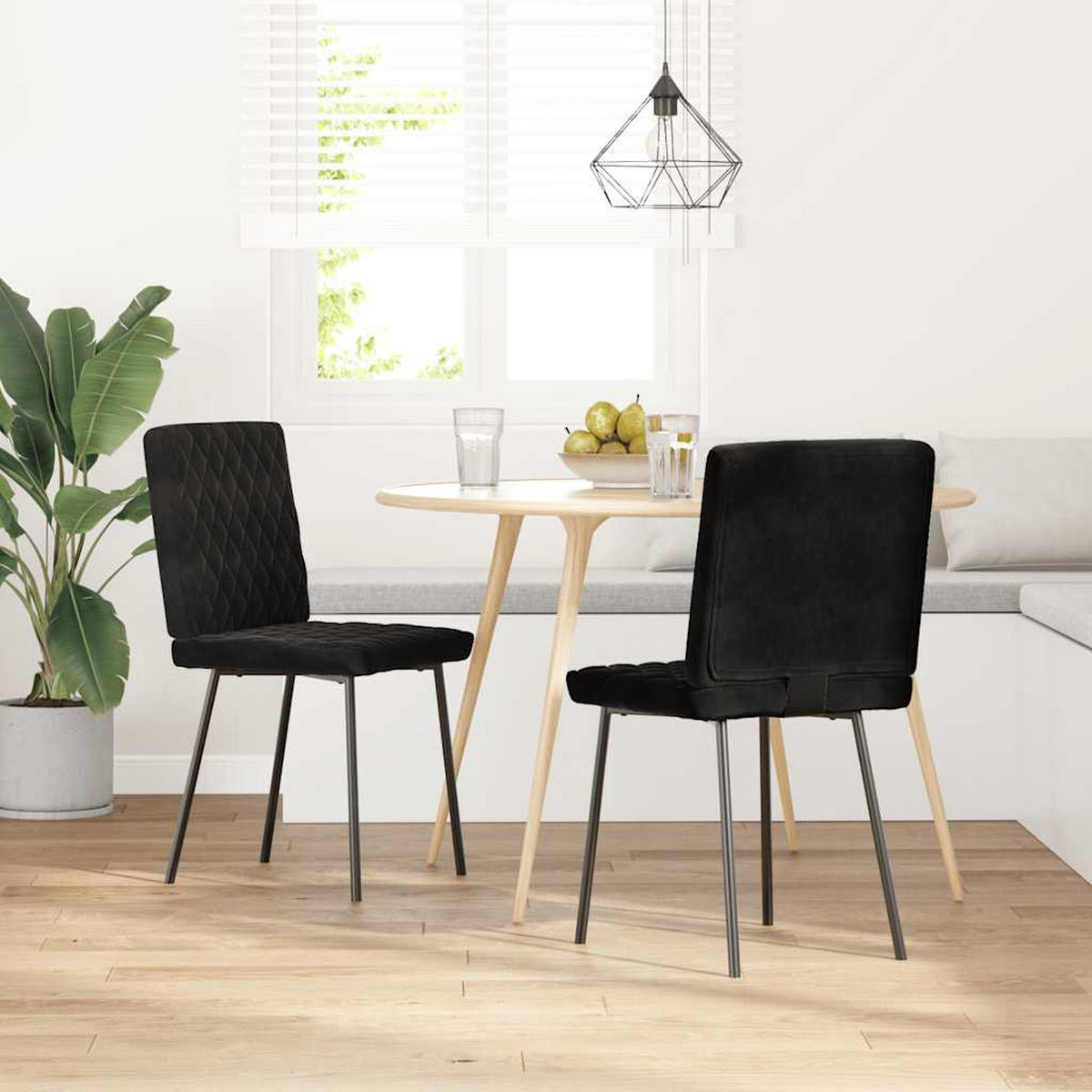 ESSZIMMERSTÜHLE 2 Stk. Schwarz Samt 45*54*83cm - Schwarz, Metall (45/83/54cm) - ZMH