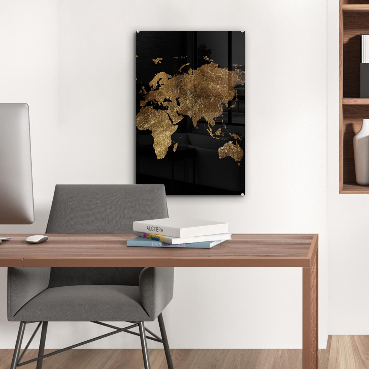 ACRYLGLASBILD Weltkarte - Gold - Luxus - Erde - Schwarz 40x60 cm - Goldfarben, Glas (40/60cm) - MuchoWow