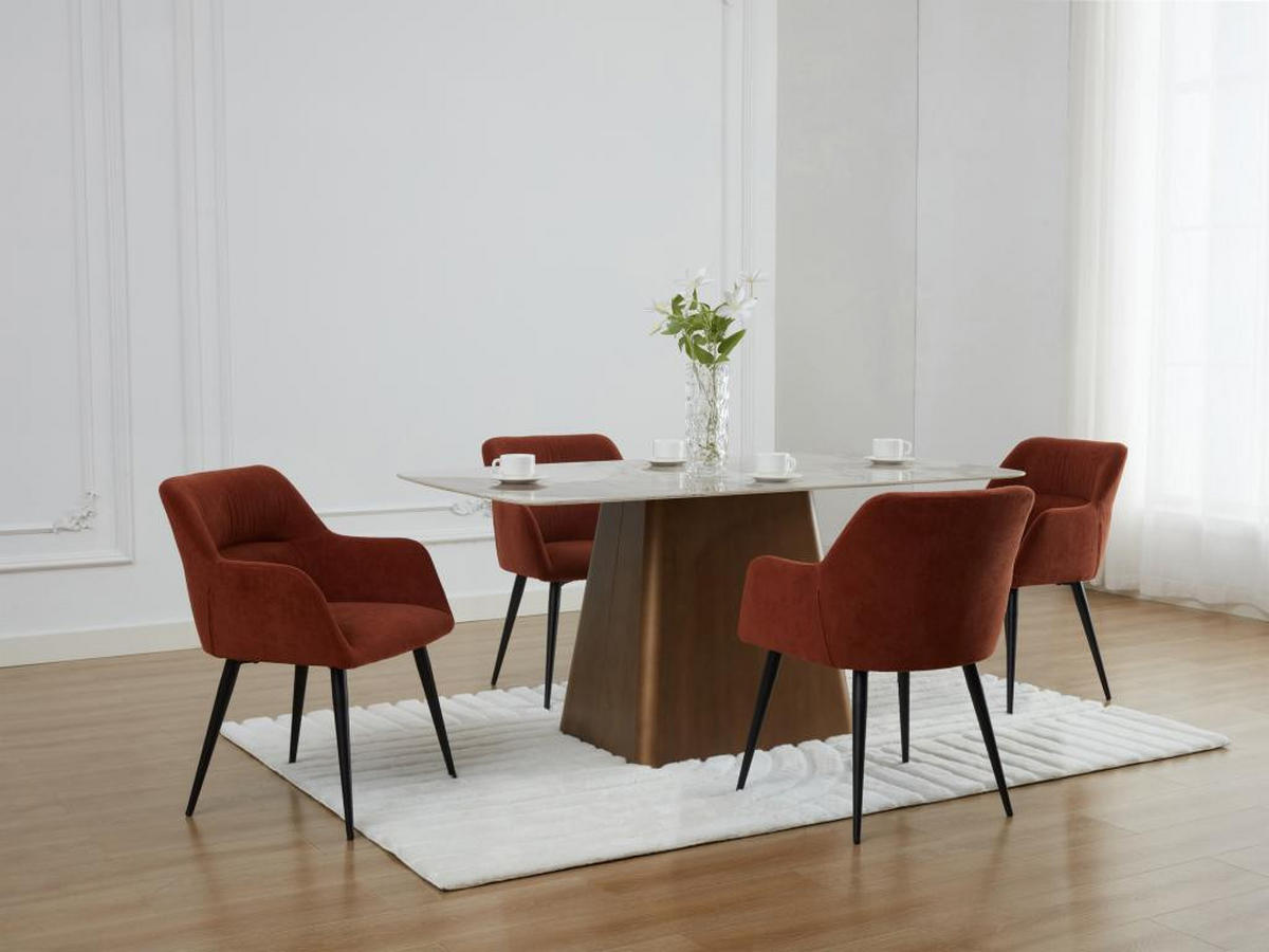STUHL mit Armlehnen 2er-Set - Stoff & schwarzes Metall - Terracotta - HEKA - Braun, Textil (61/78/59.5cm) - Vente-Unique
