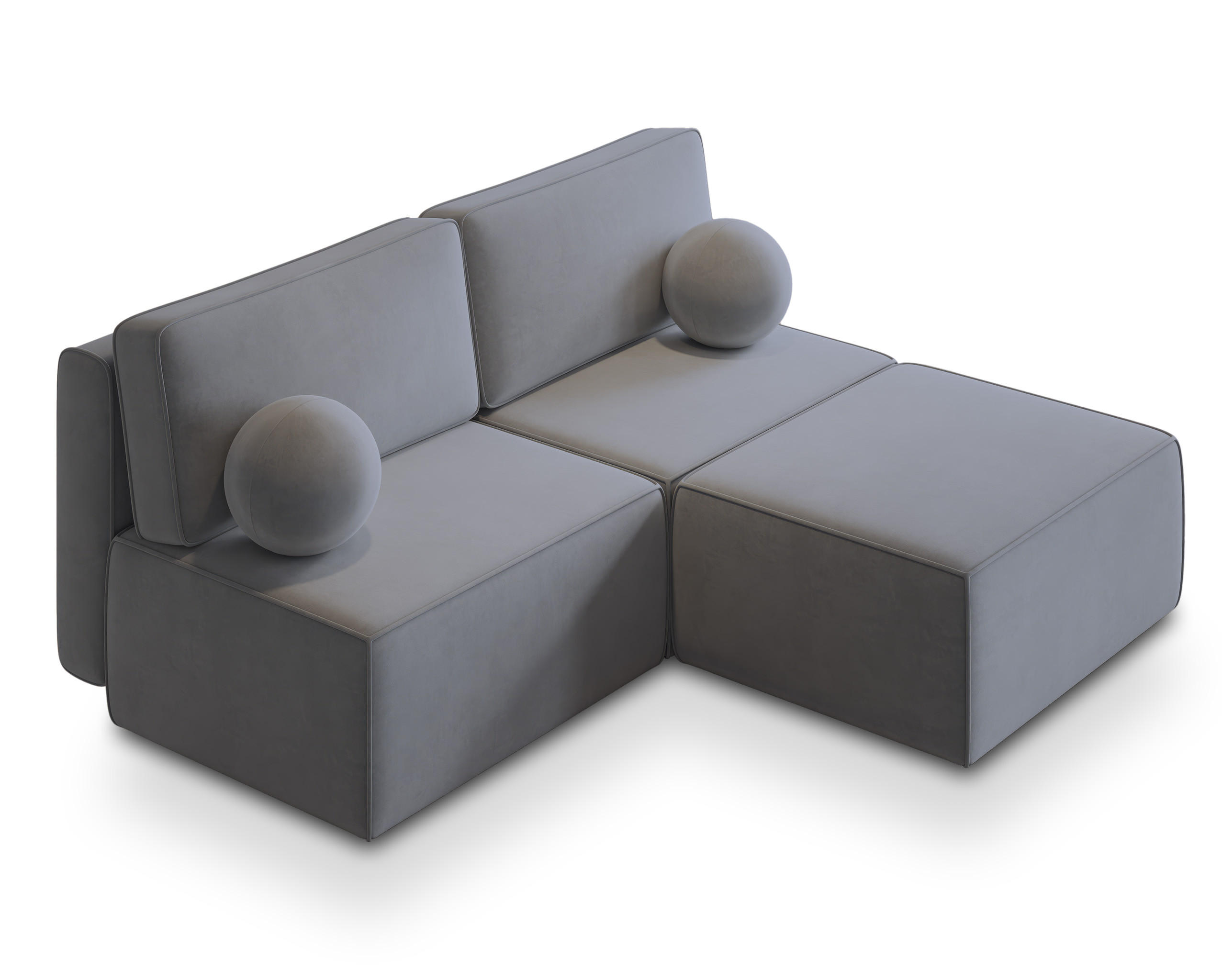 ECKSOFA VARNA M Grau Velours-Stoff mit Schlaffunktion - Grau, Holz (196/158cm) - MASSENO