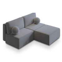 ECKSOFA VARNA M Grau Velours-Stoff mit Schlaffunktion - Grau, Holz (196/158cm) - MASSENO