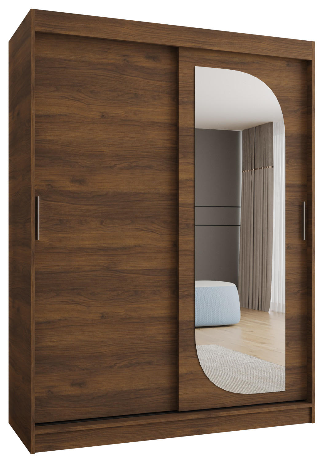 SCHIEBETÜRENSCHRANK mit Spiegel LUCY 200/150/62 2-türig - Silberfarben/Walnussfarben, Holz (150/62/150cm) - MÖBEL KRYSPOL