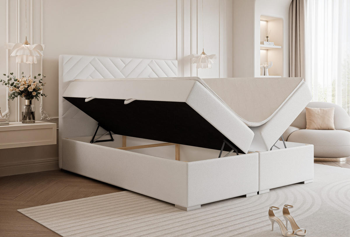 BOXBETT NEREA 200/200 cm mit Matratze und Topper, Weiß - Weiß, Textil (200/200cm) - Idohome